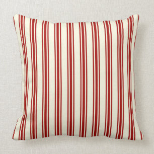 Dark Red & Cream Ticking Stripes Pattern Throw Pillow
