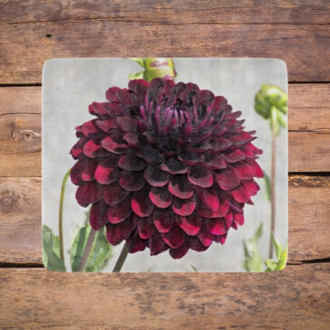 Dark Red Dahlia Bloom Floral Cutting Board (In Situ)