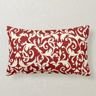 Dark Red Damask Lumbar Throw Pillow Decor