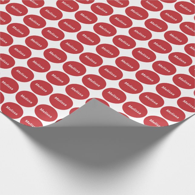 Dark Red Dots Pattern On White With Name Wrapping Paper (Corner)