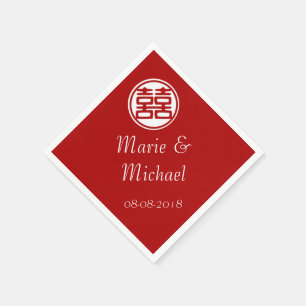 Dark Red Double Happiness - Round Napkin