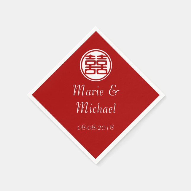 Dark Red Double Happiness - Round Napkin (Corner)