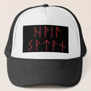 Dark Red Elder Futhark Hail Satan  Trucker Hat