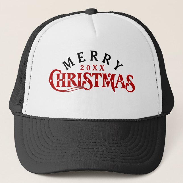 Dark Red Elegant Christmas Text Design Trucker Hat (Front)