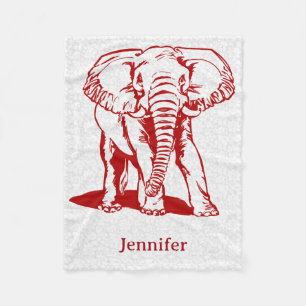 Dark Red Elephant Line Drawing Fleece Blanket