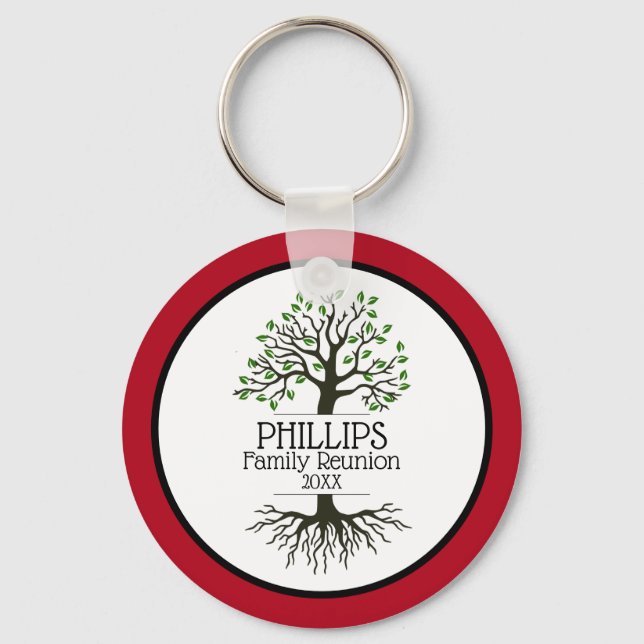 Dark Red Family Tree Family Reunion Keychain (Front)
