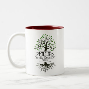 Dark Red Family Tree Family Reunion Two-Tone Coffee Mug