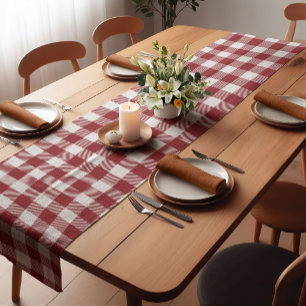 Dark Red Farmhouse Buffalo Plaid Short Table Runner