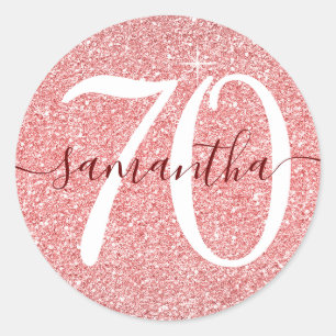 Dark Red Faux Glitter Personalized 70 Classic Round Sticker