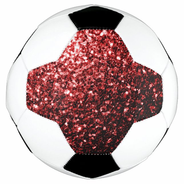 Dark red faux glitter sparkles bling soccer ball (Front)
