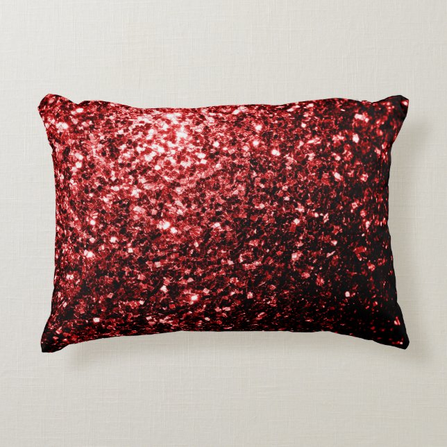 Dark Red faux Glitter sparkles Glamour Accent Pillow (Front)