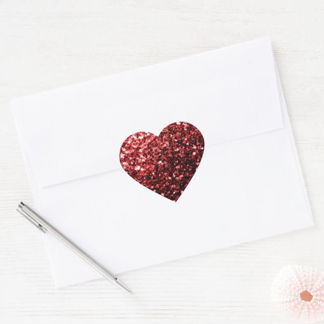 Dark Red faux Glitter sparkles Glamour Heart Sticker (Envelope)