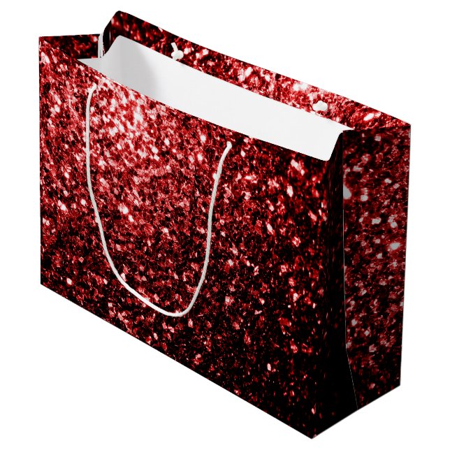 Dark Red faux Glitter sparkles Glamour Large Gift Bag (Front Angled)