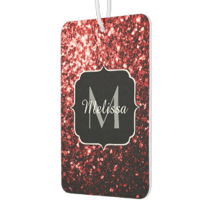 Dark Red faux Glitter sparkles Glamour Monogram Car Air Freshener