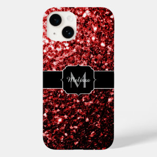 Dark Red faux Glitter sparkles Glamour Monogram Case-Mate iPhone 14 Case