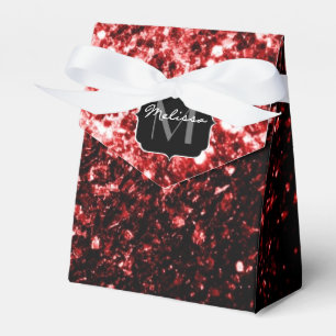 Dark Red faux Glitter sparkles Glamour Monogram Favor Box