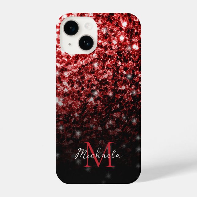 Dark Red faux Glitter sparkles Glamour Monogram iPhone Case (Back)