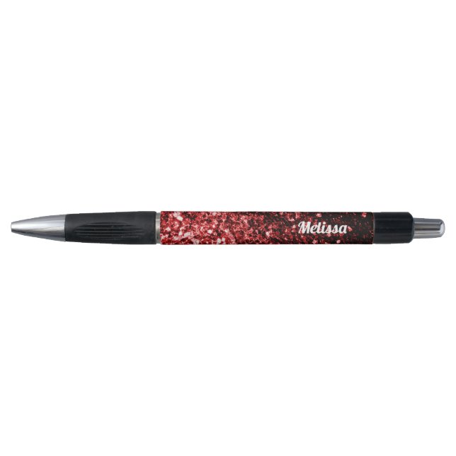 Dark Red faux Glitter sparkles Glamour Personalize Pen (Front)