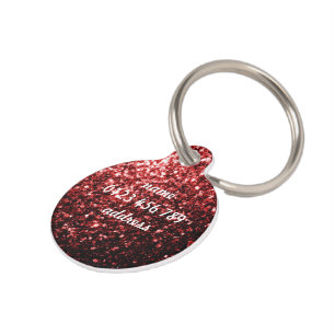 Dark Red faux Glitter sparkles Glamour Personalize Pet Tag