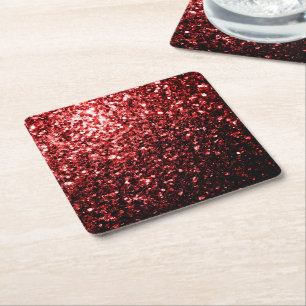 Dark Red faux Glitter sparkles Glamour Square Paper Coaster