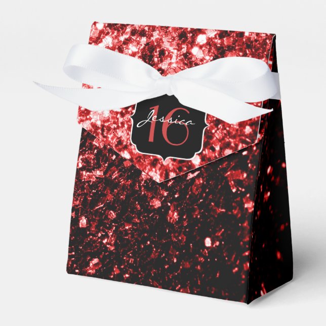 Dark Red faux Glitter sparkles Glamour Sweet 16 Favor Box (Front Side)