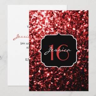 Dark Red faux Glitter sparkles Glamour Sweet 16 Invitation
