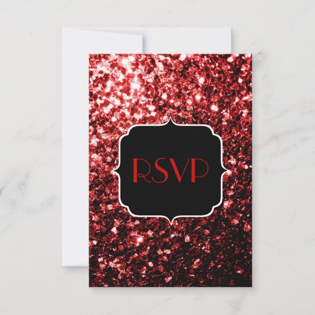 Dark Red faux Glitter sparkles Glamour Sweet 16 RSVP Card (Front)