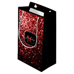 Dark Red faux Glitter sparkles Glamour Sweet 16 Small Gift Bag