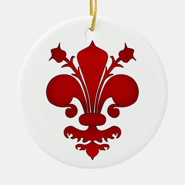 Dark red fleur de lis symbol ceramic ornament (Front)