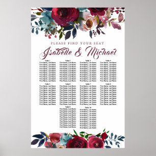 Dark Red Floral 10-Table Wedding Seating Chart