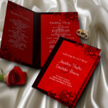 Dark Red Floral Gothic Wedding Program Templates<br><div class="desc">© Sunny Mars Designs - Floral Hibiscus: Dark Red on Red Bi-Fold Wedding Programs - Modern, trendy, stylish customizable custom printed bi-fold wedding program template with dark red, crimson, burgundy, ruby or maroon swirly tropical hibiscus floral design against a bright red background. Fold this program in half to make it...</div>