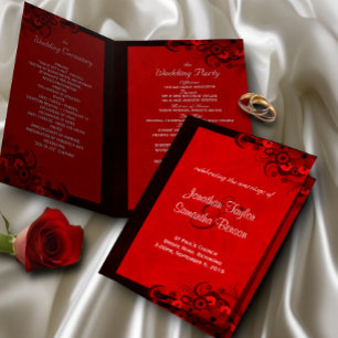 Dark Red Floral Gothic Wedding Program Templates