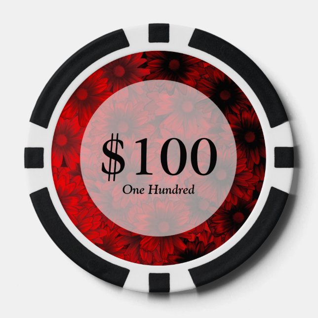 Dark red floral pattern poker chips (Front)