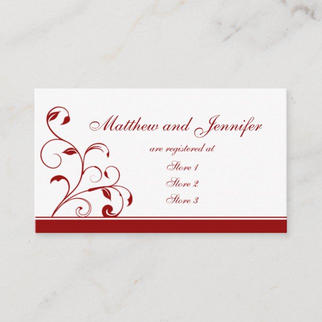 Dark Red Floral Wedding Gift Registry Cards (Front)