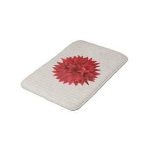 Dark Red Flower Over Beige Stripes Bath Mat