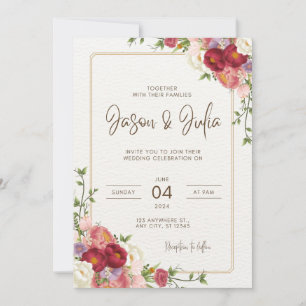 Dark Red Flower Wedding Invitation