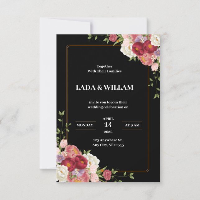 Dark Red Flower Wedding Invitation (Front)
