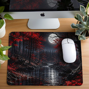 Dark Red Forest Fantasy Mouse Pad