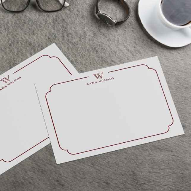 Dark Red Formal Chic Family Monogram Ornate Frame Card (Creator Uploaded)