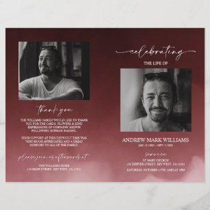 Dark Red Funeral Order of Service Folded Program