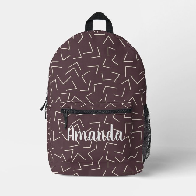 Dark Red Geometric Arrows Monogram Name Printed Backpack (Front)