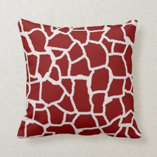 Dark Red Giraffe Animal Print Throw Pillow