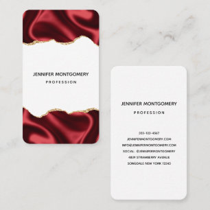 Dark Red Glam Wavy Satin Abstract Design Business Card