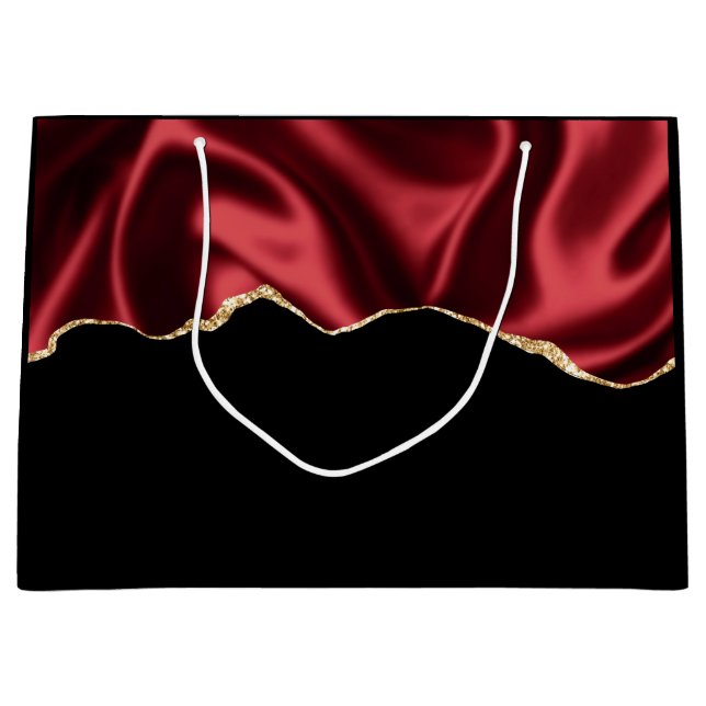 Dark Red Glam Wavy Satin Abstract Design Large Gift Bag (Front)
