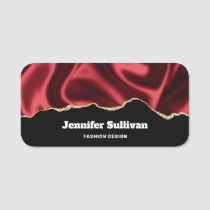 Dark Red Glam Wavy Satin Abstract Design -  Name Tag