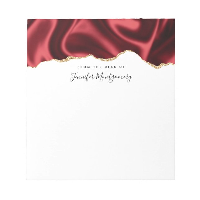 Dark Red Glam Wavy Satin Abstract Design Notepad (Front)