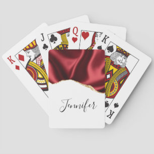Dark Red Glam Wavy Satin Abstract Design Playing Cards