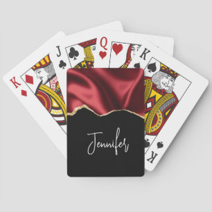 Dark Red Glam Wavy Satin Abstract Design Playing Cards