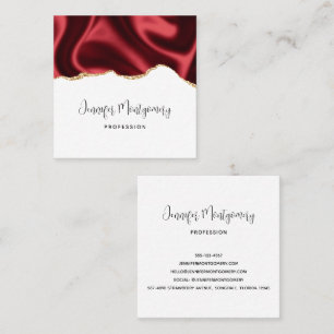Dark Red Glam Wavy Satin Abstract Design Square Business Card