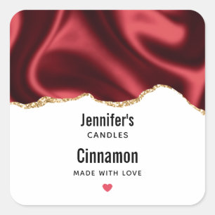 Dark Red Glam Wavy Satin Design - Candle Business Square Sticker